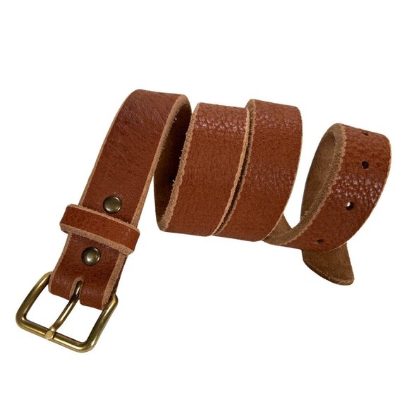 Handmade Leather Belt Vegetable Tanned Brass Buckle - Picture 3 of 8